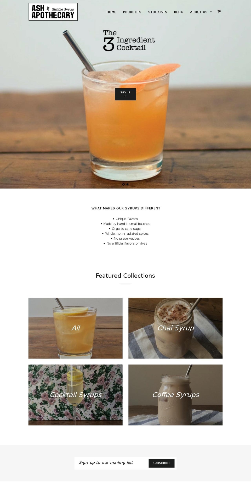 ashapothecarysyrups.com shopify website screenshot