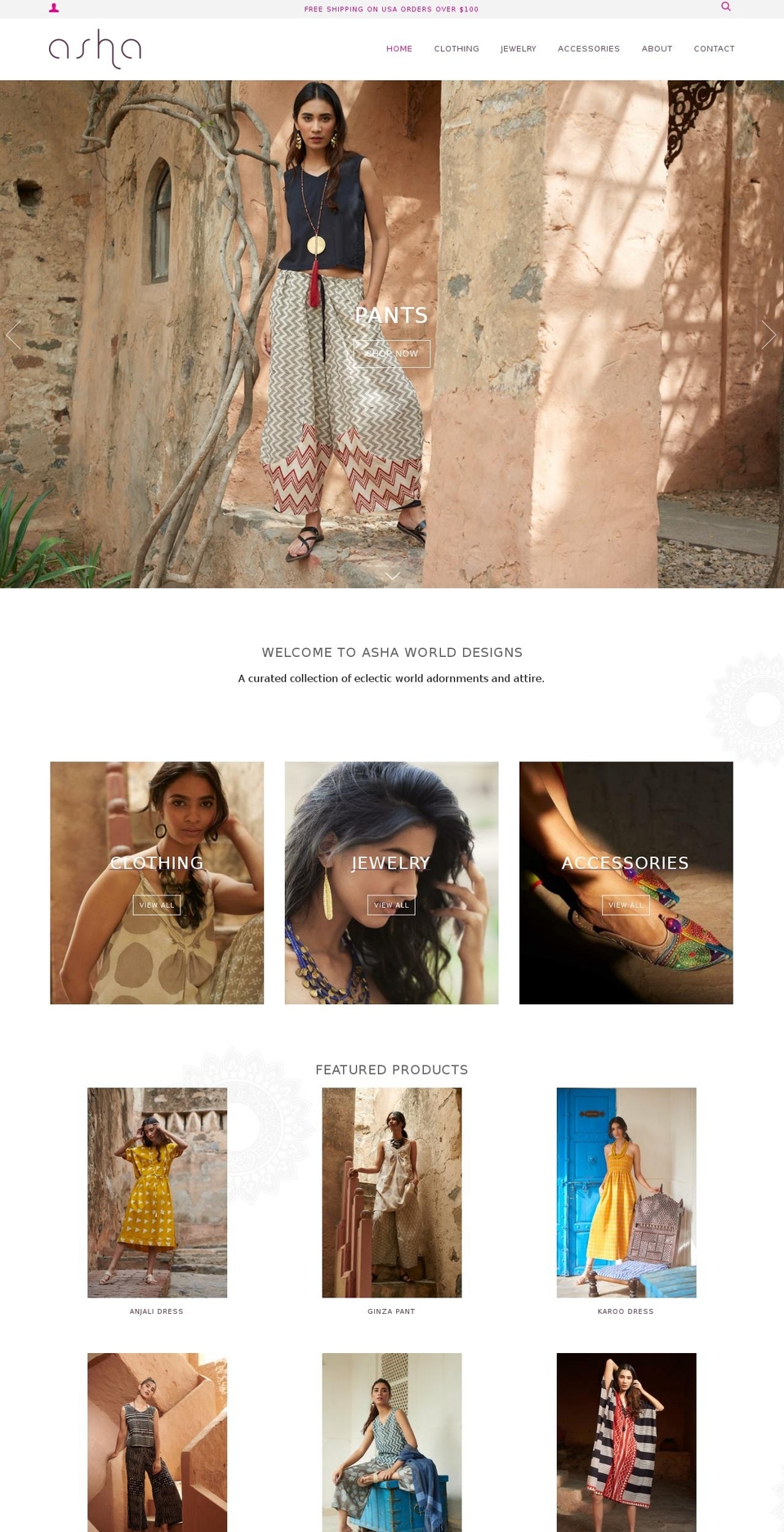 ashaworlddesigns.com shopify website screenshot