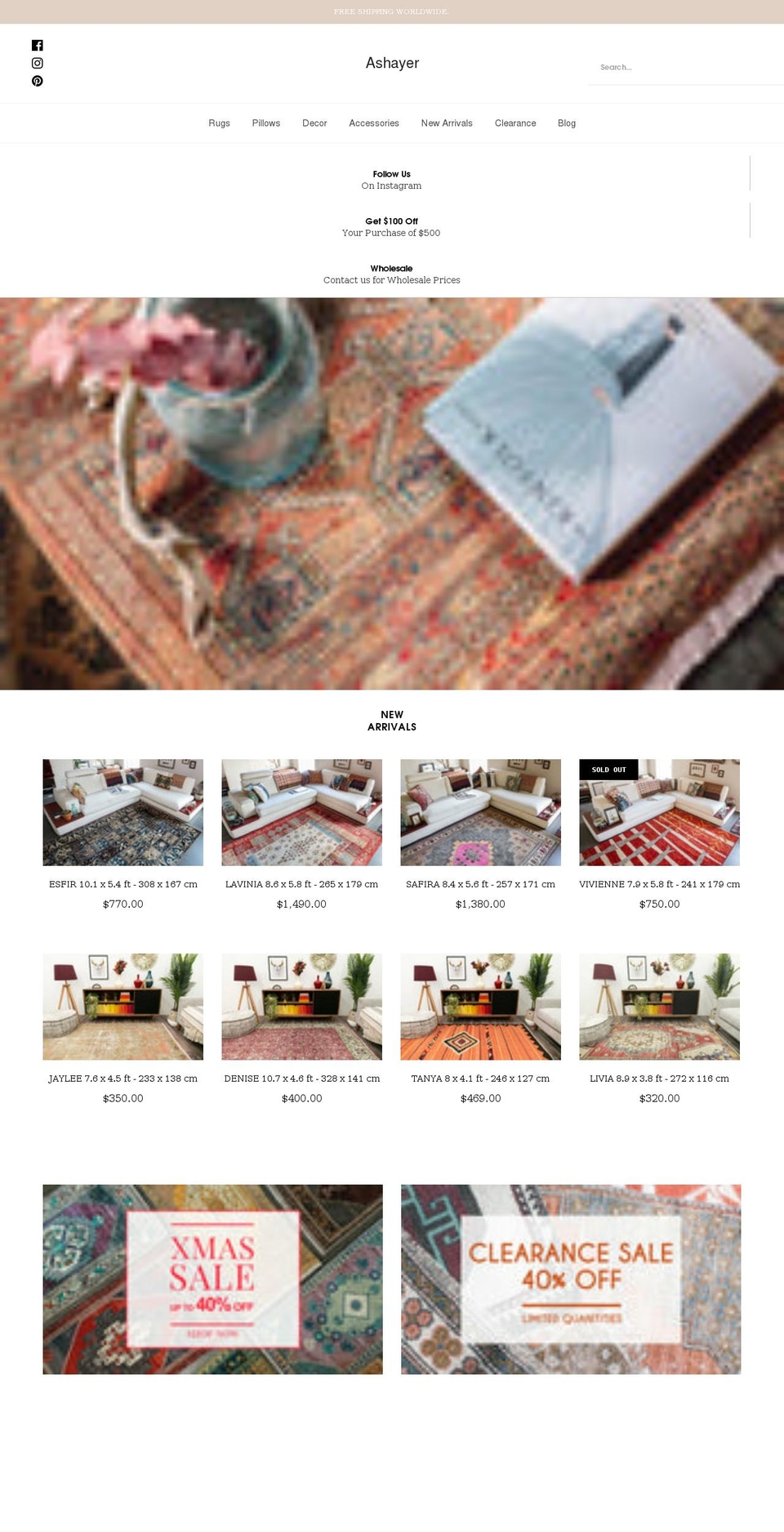 ashayerrugs.com shopify website screenshot