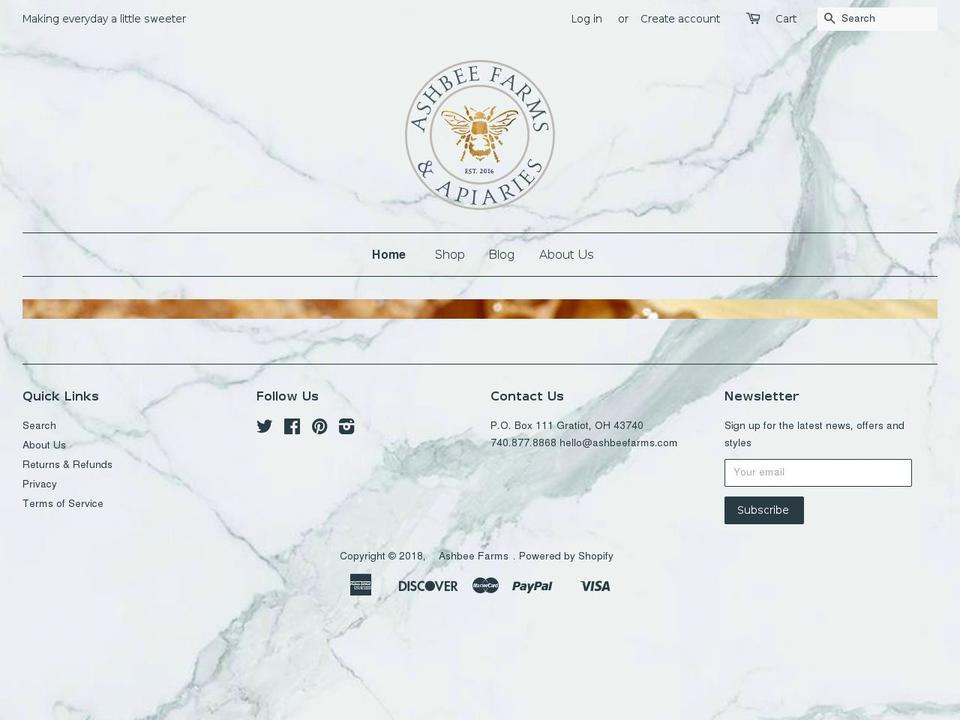 ashbeefarms.com — Shopify storefront screenshot