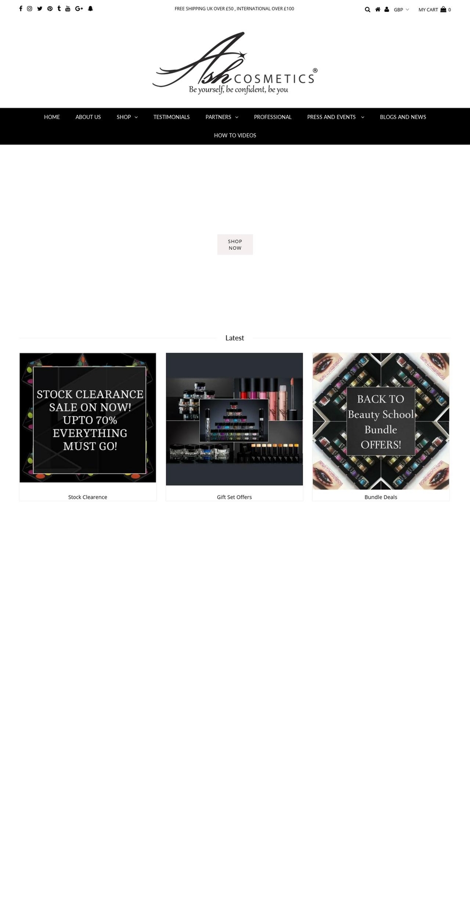 ashcosmetics.com shopify website screenshot