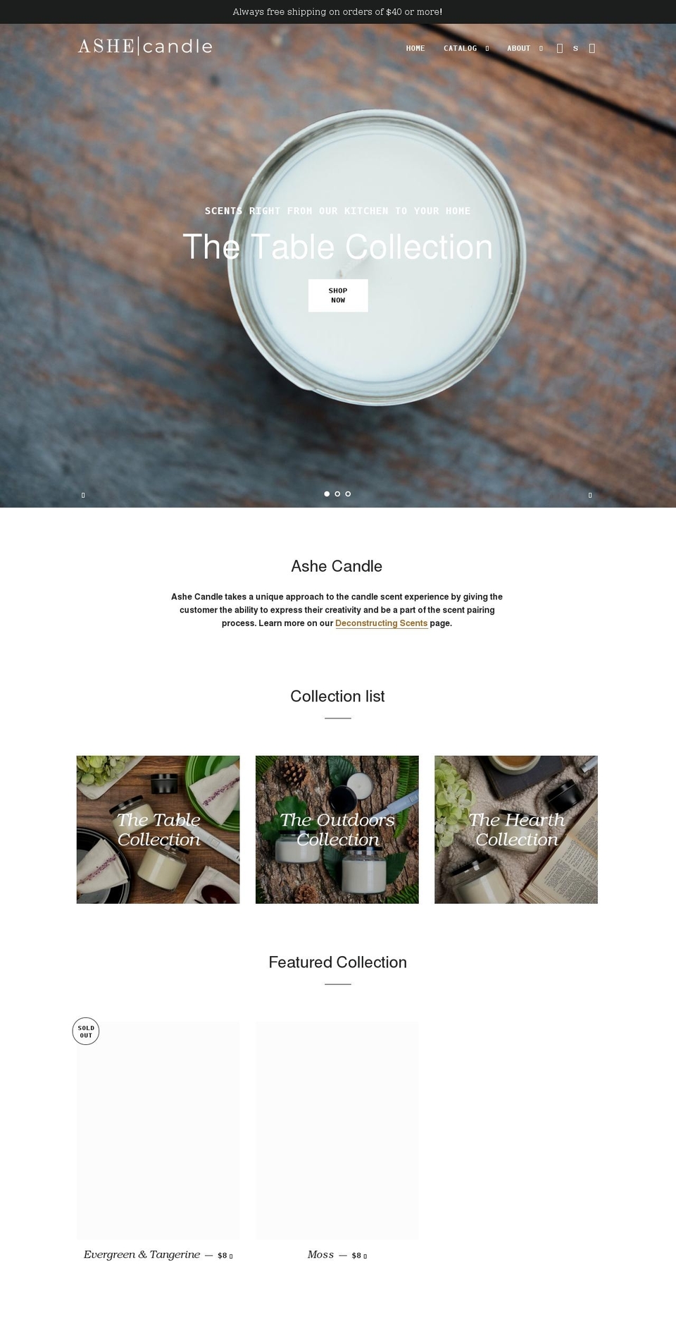 ashecandle.com shopify website screenshot