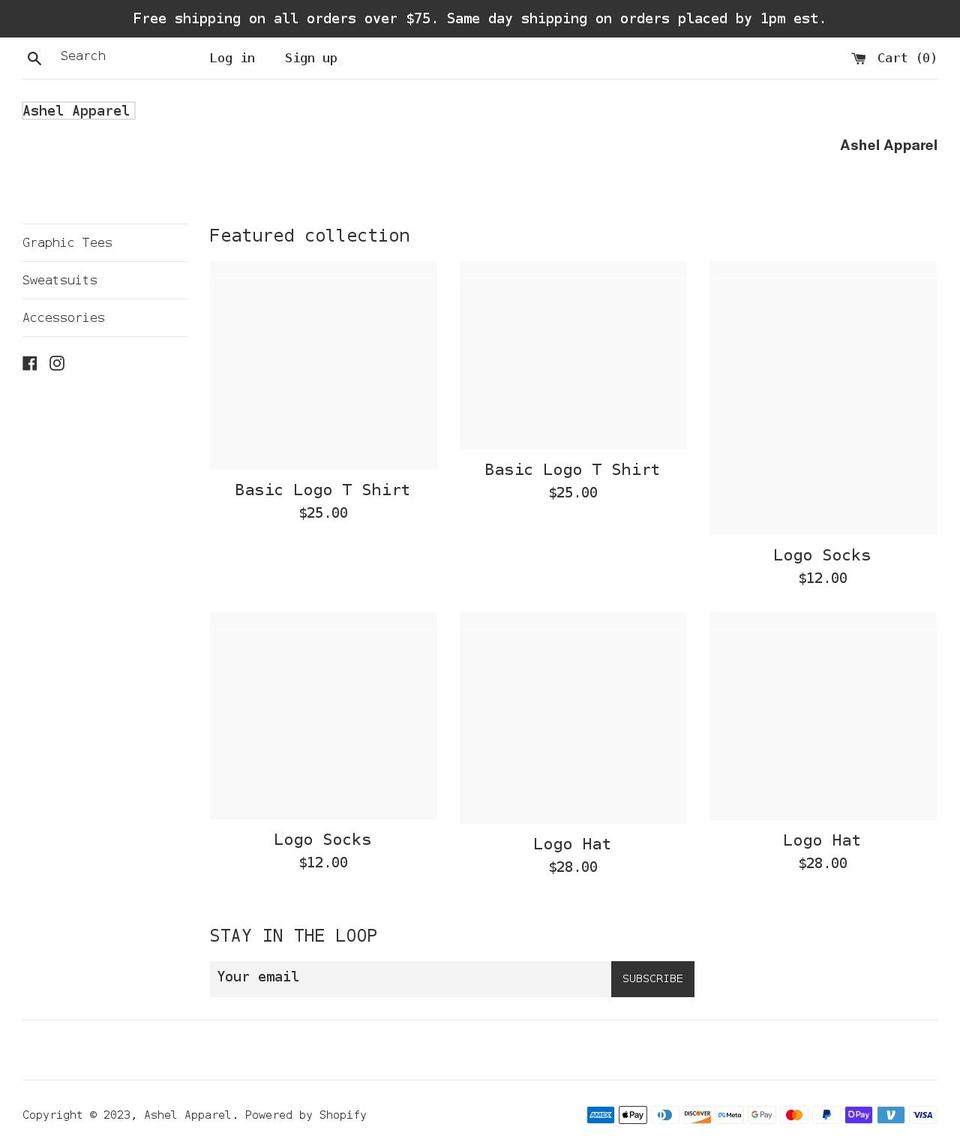 ashelapparel.com shopify website screenshot