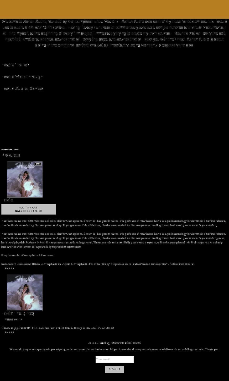 ashenaudio.com — Shopify storefront screenshot