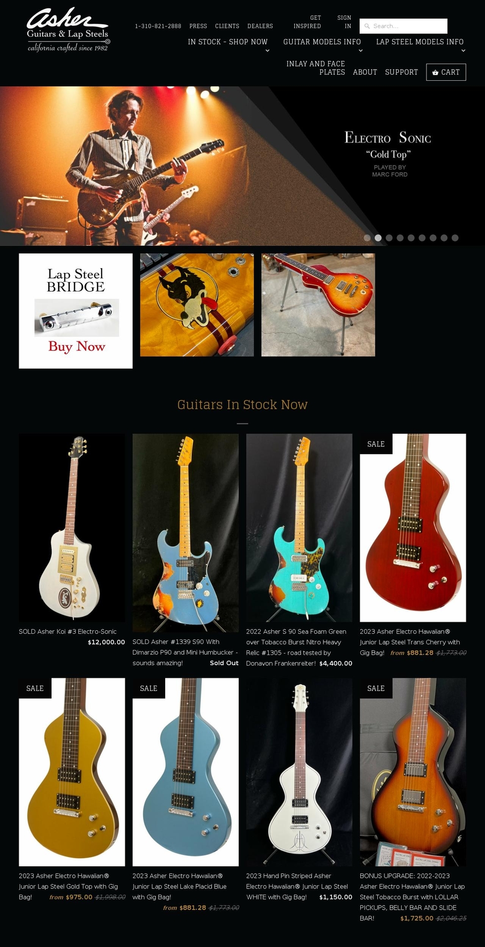 asher-guitars-lap-steels-store.myshopify.com shopify website screenshot
