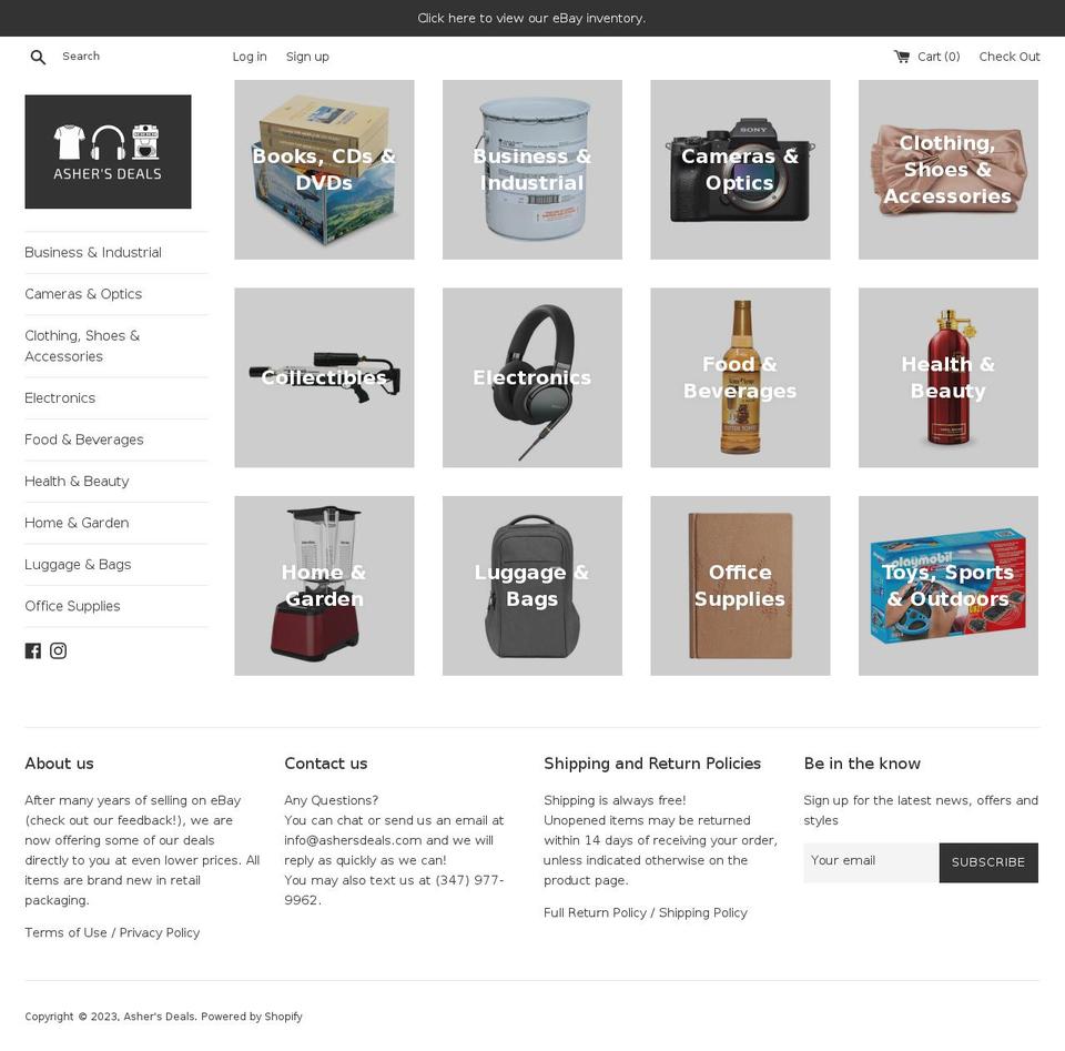 ashersdeals.com — Shopify storefront screenshot