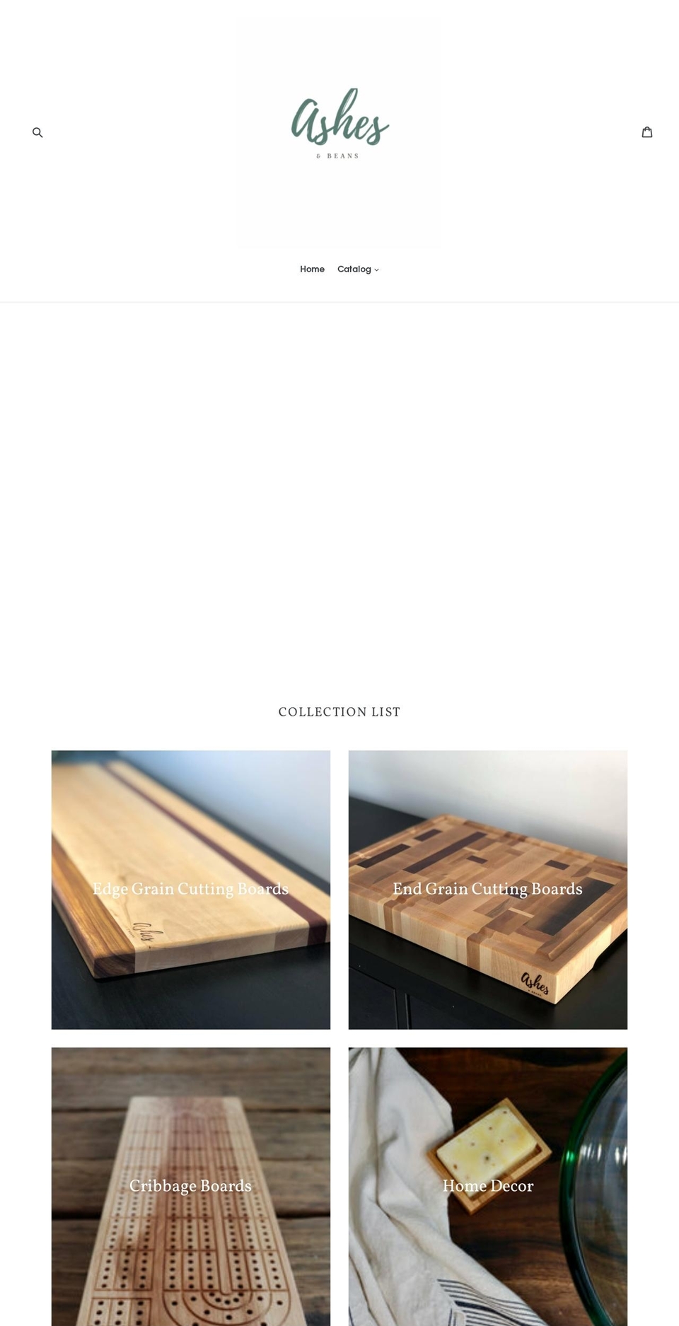 ashesandbeans.com — Shopify storefront screenshot