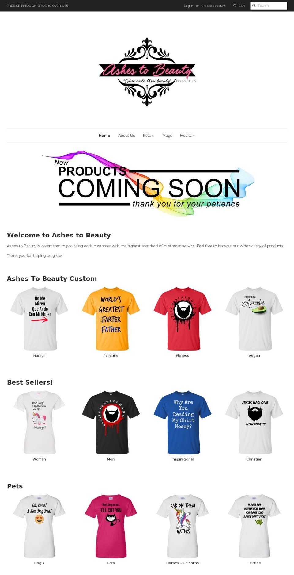ashestobeautyseller.com — Shopify storefront screenshot