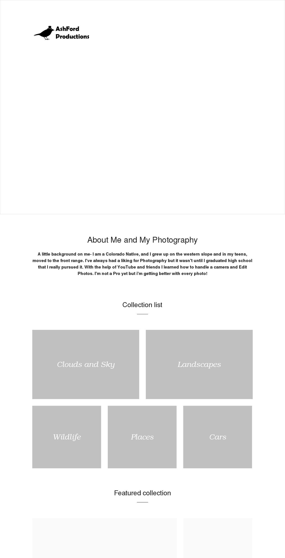 ashfordproductions.com shopify website screenshot