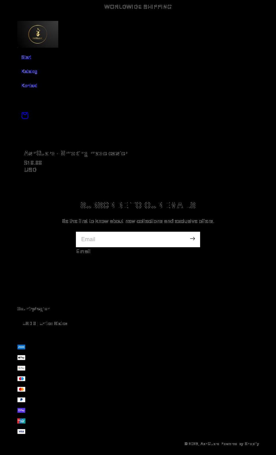 ashguards.com shopify website screenshot