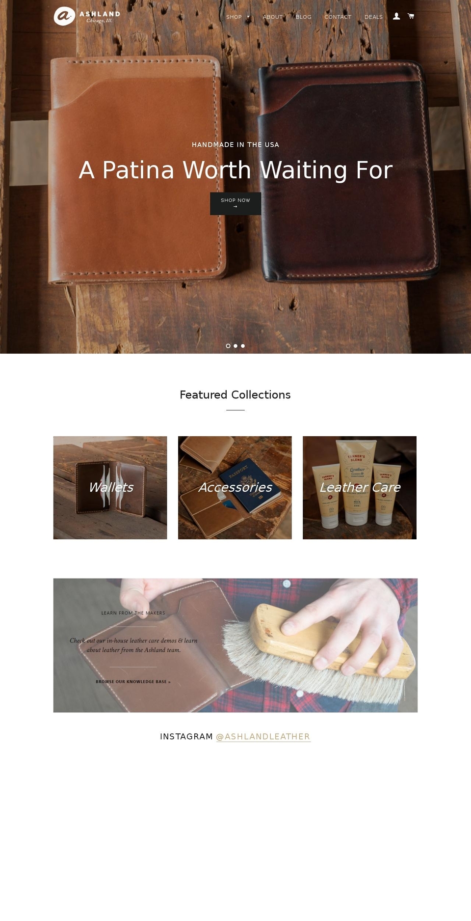 ashlandleather.com shopify website screenshot