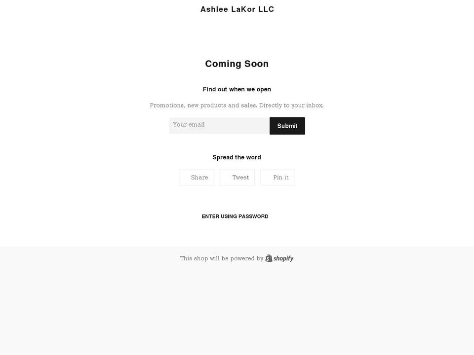ashleelakor.com shopify website screenshot