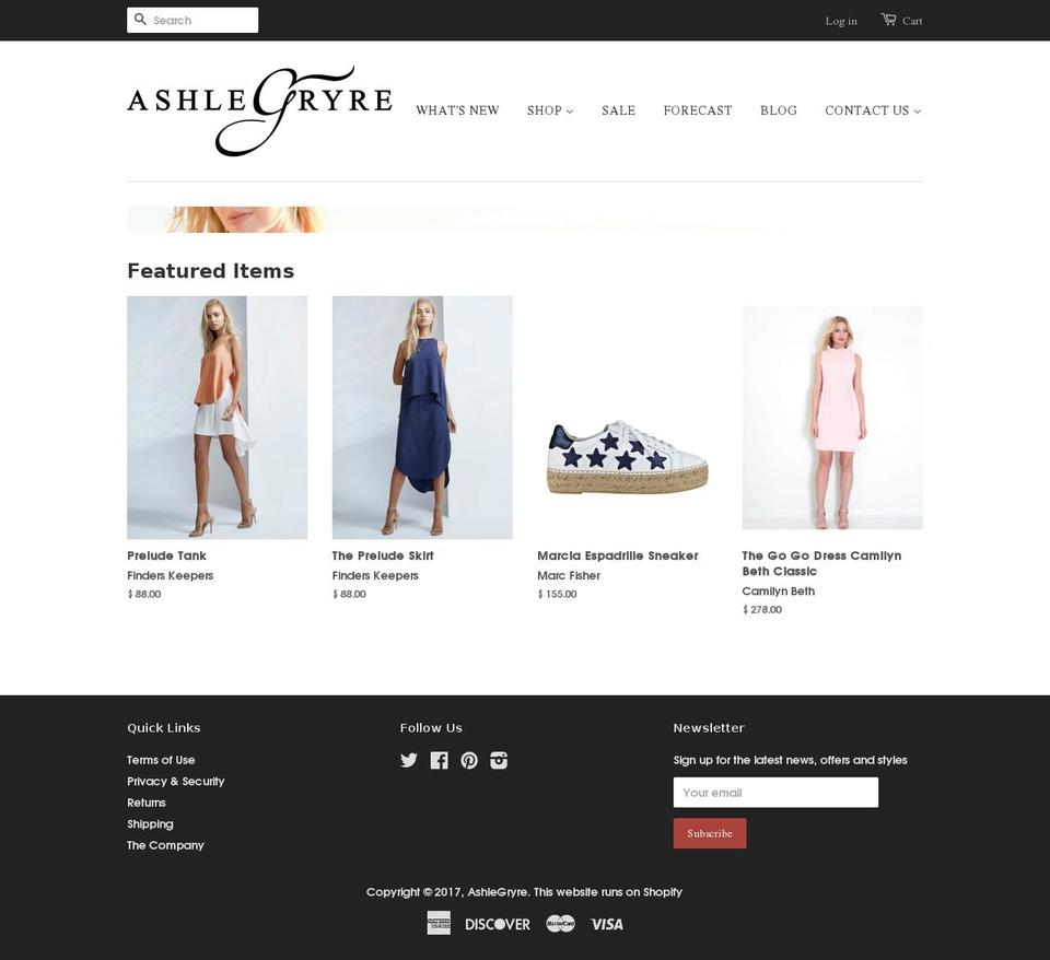 ashlegryre.com shopify website screenshot