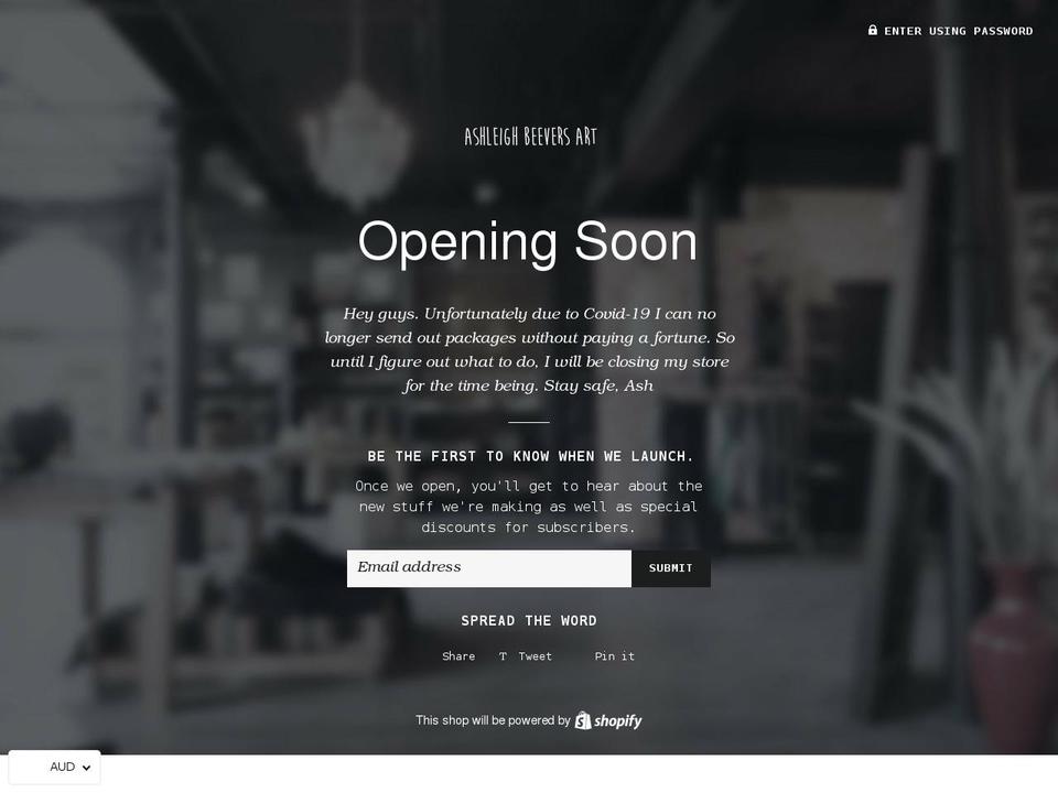 ashleighbeeversart.com shopify website screenshot