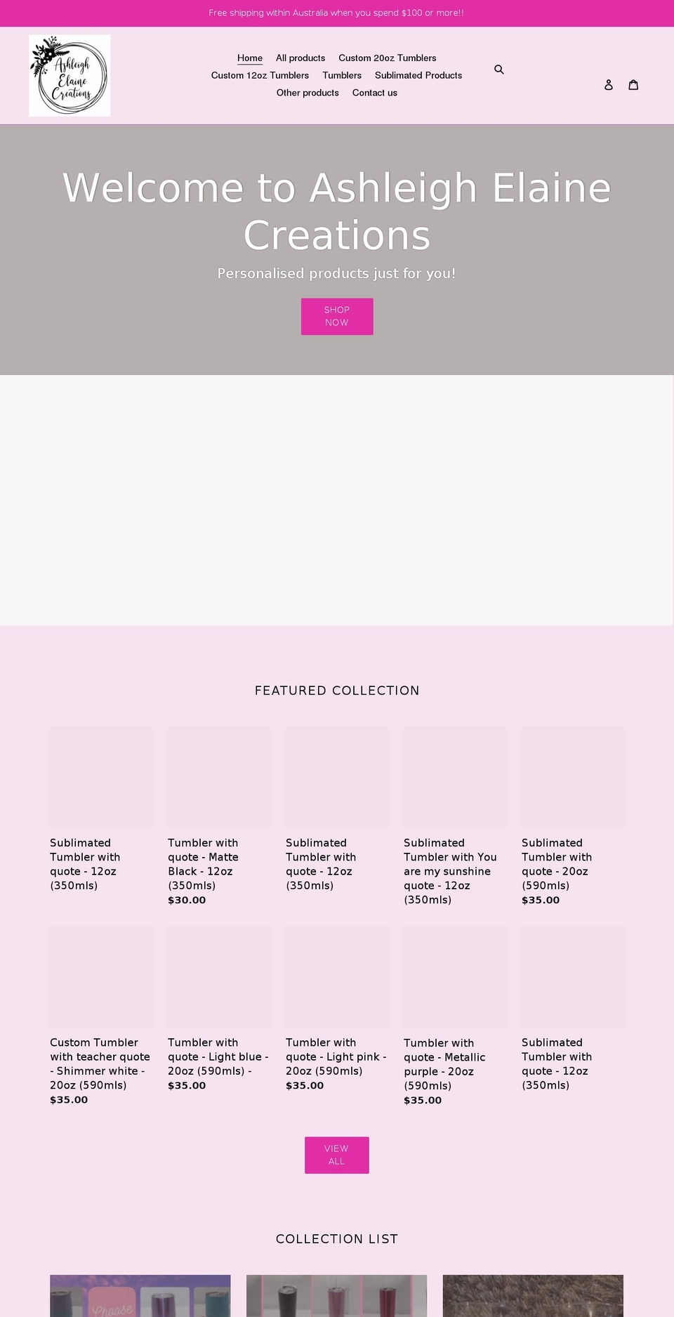 Cup Theme Shopify theme site example ashleighelainecreations.com
