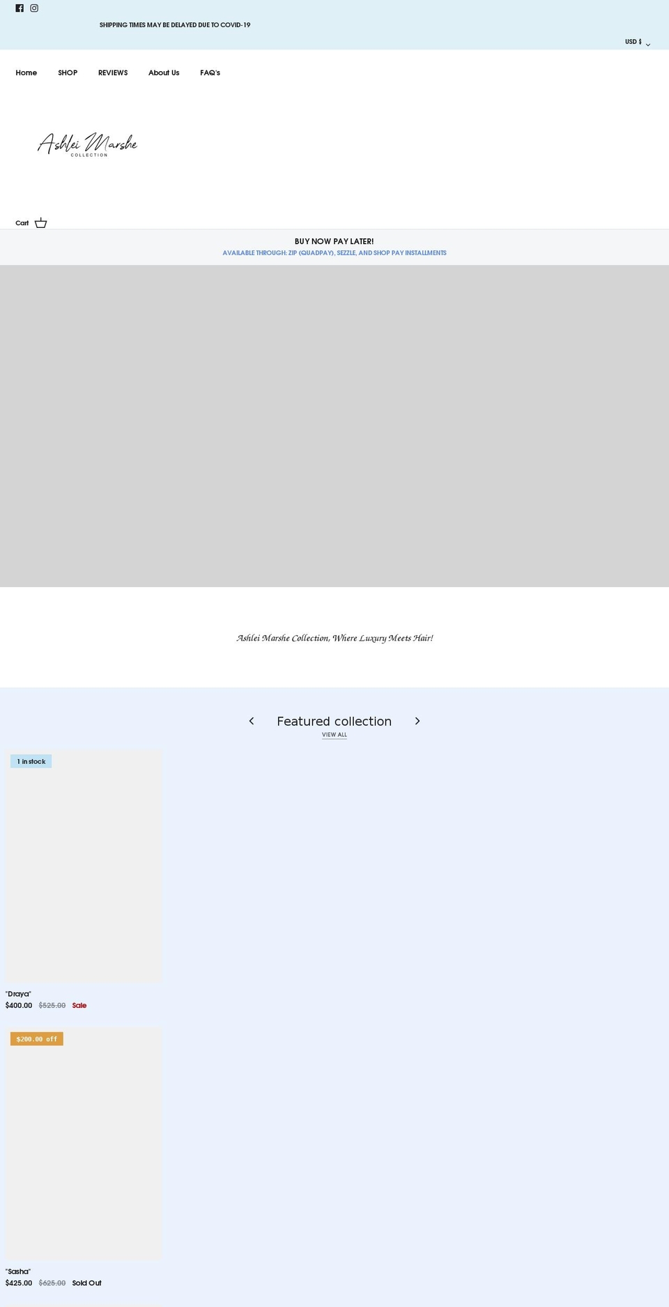 ashleimarshecollection.com shopify website screenshot