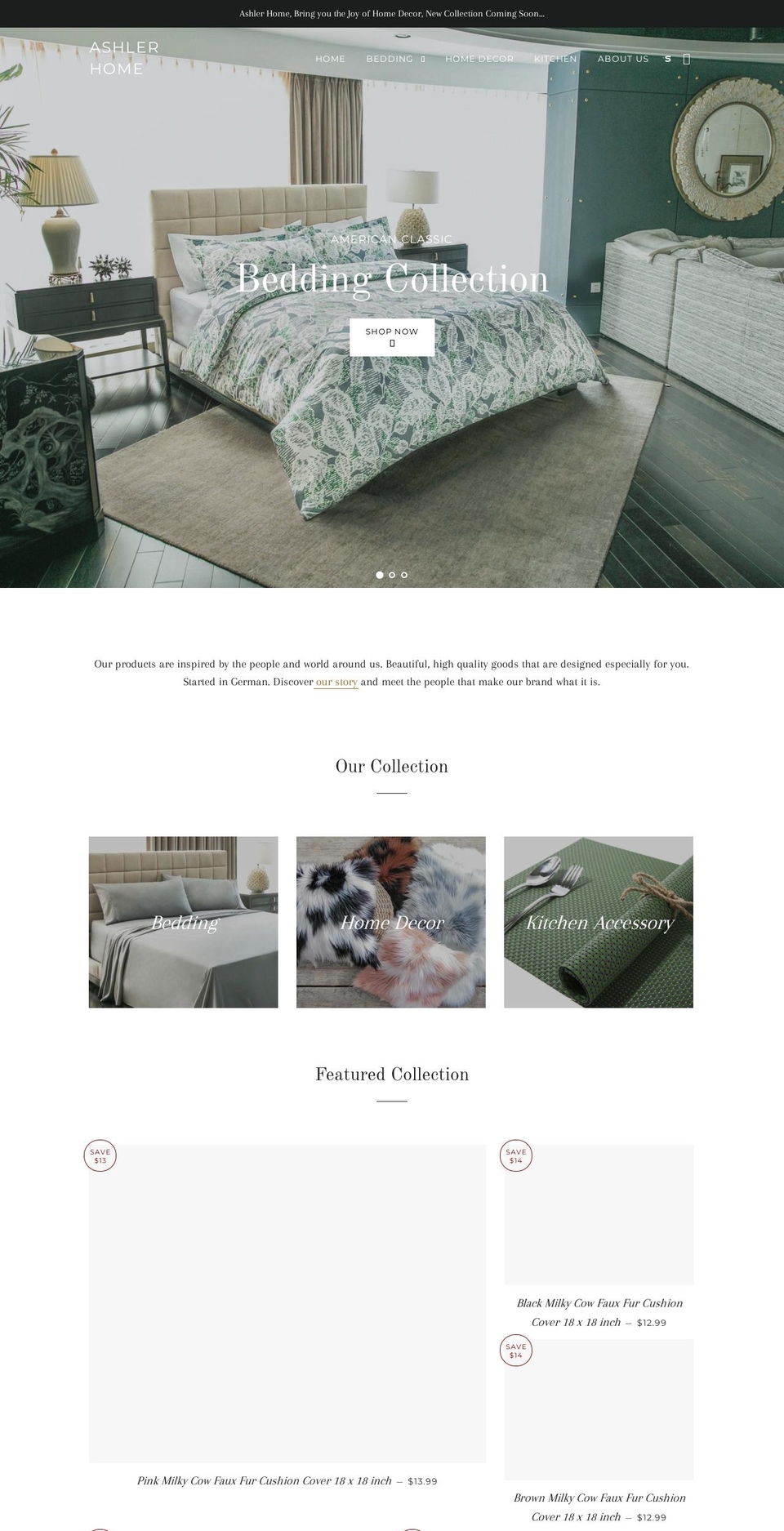 ashlerhome.com shopify website screenshot
