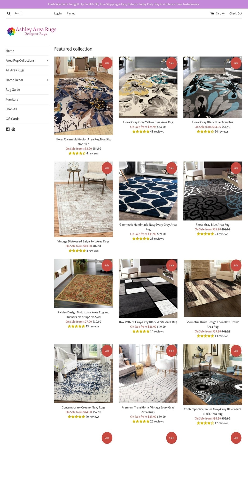 ashleyarearugs.com shopify website screenshot