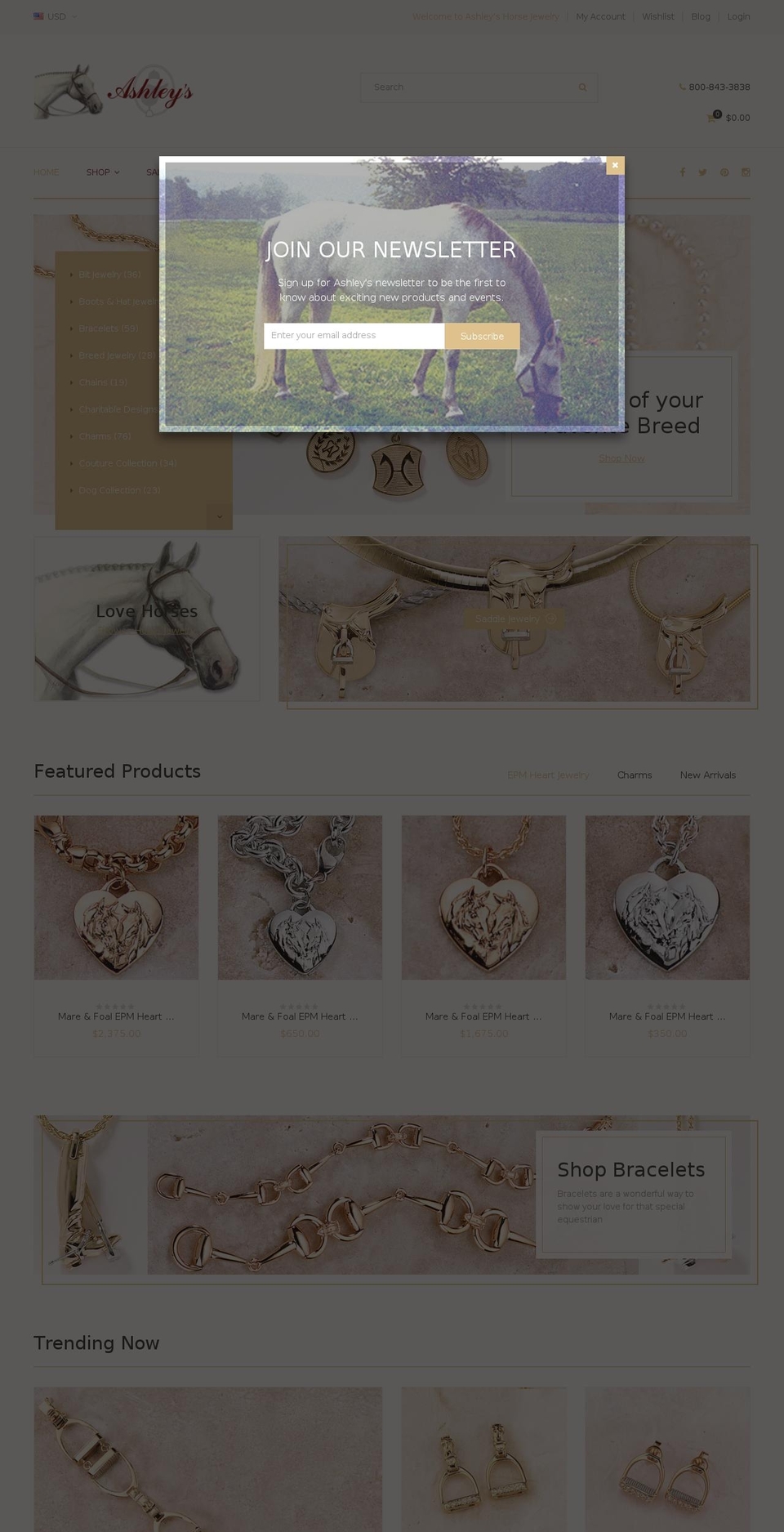 Handmade Shopify theme site example ashleyhorsejewelry.com