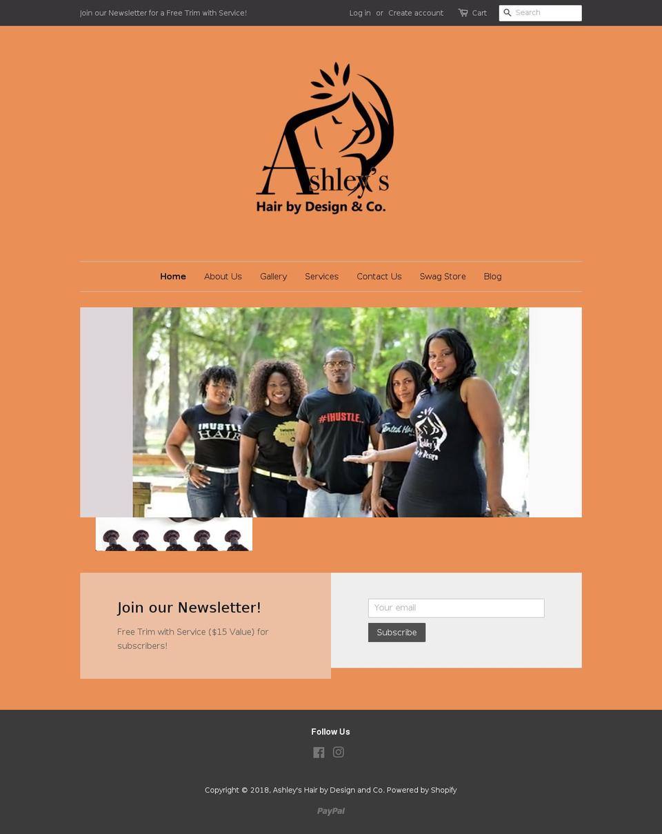 ashleyshairbydesign.com — Shopify storefront screenshot