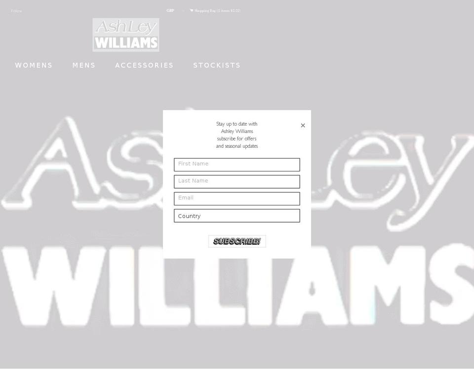 ashleywilliamslondon.com shopify website screenshot