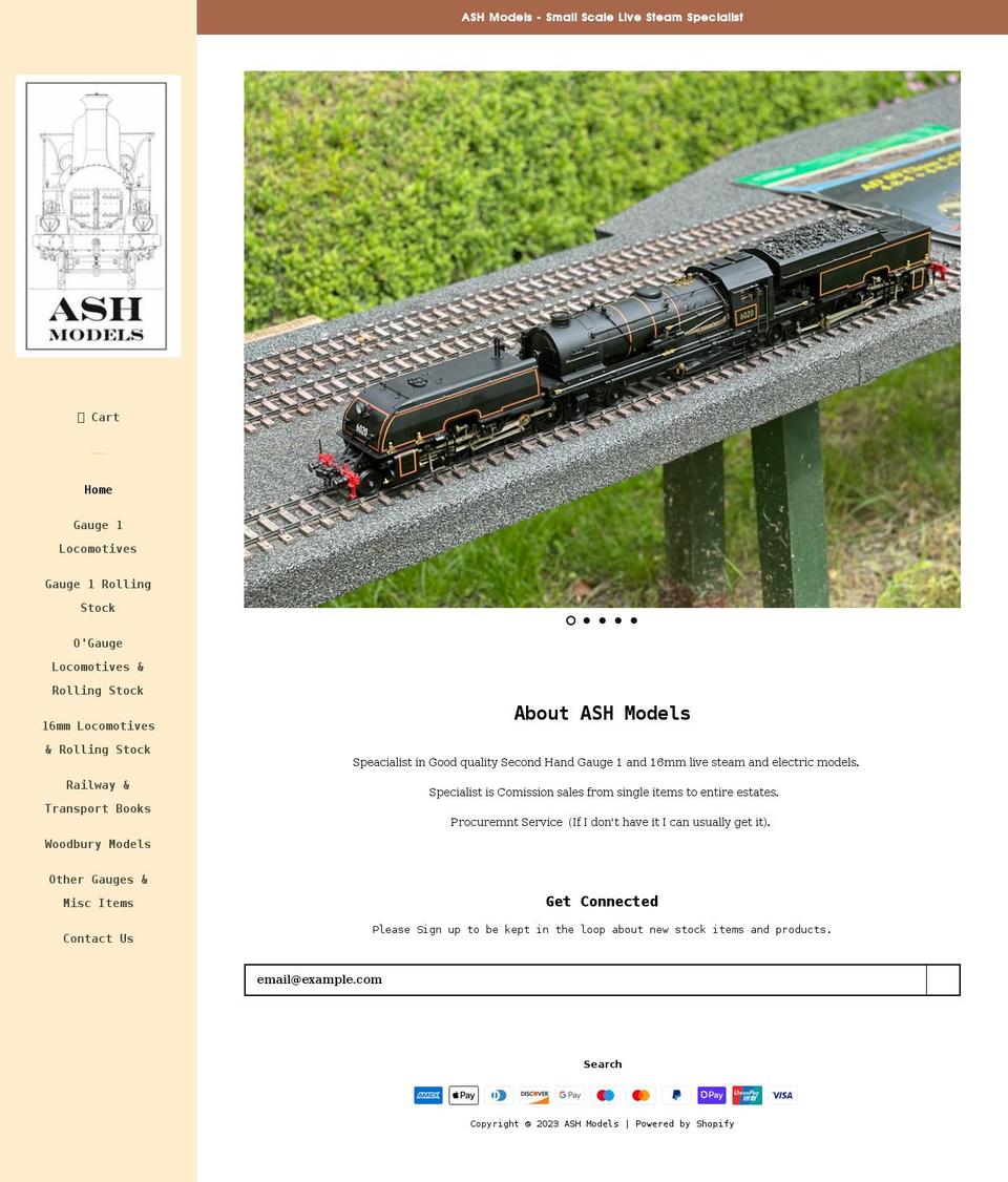 ashmodels.co.uk shopify website screenshot