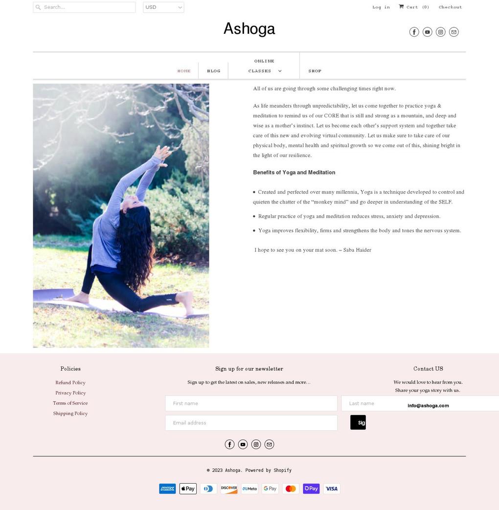 ashoga.com shopify website screenshot
