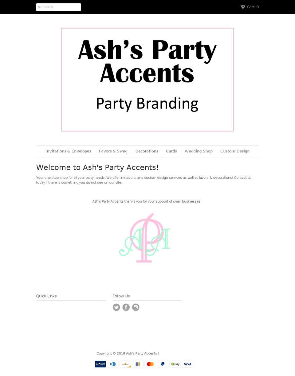 ashspartyaccents.com shopify website screenshot