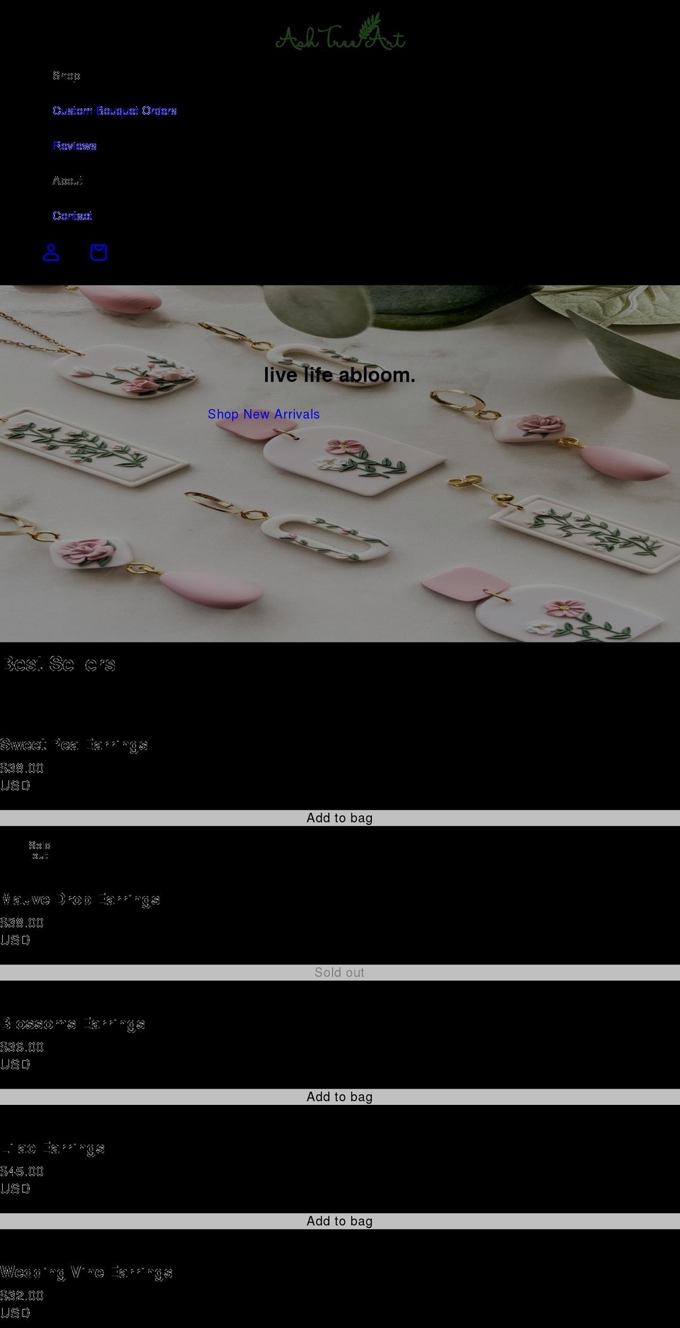 ashtreeart.com shopify website screenshot