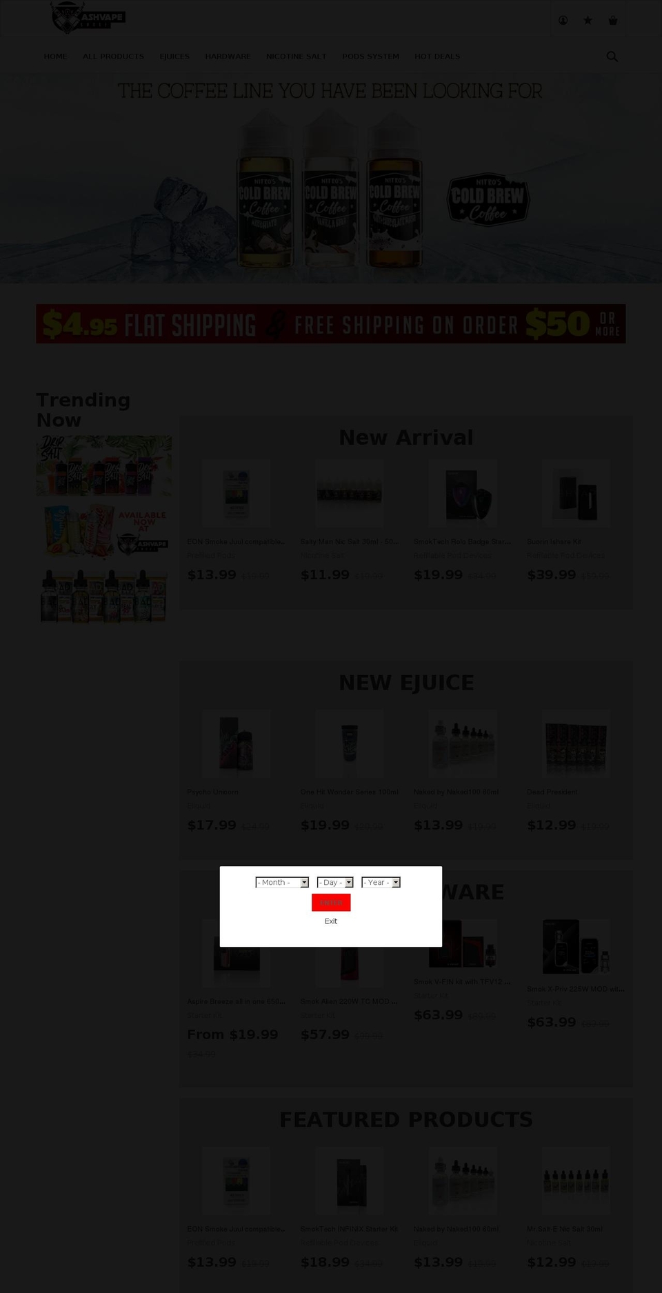 ashvapesmoke.com shopify website screenshot