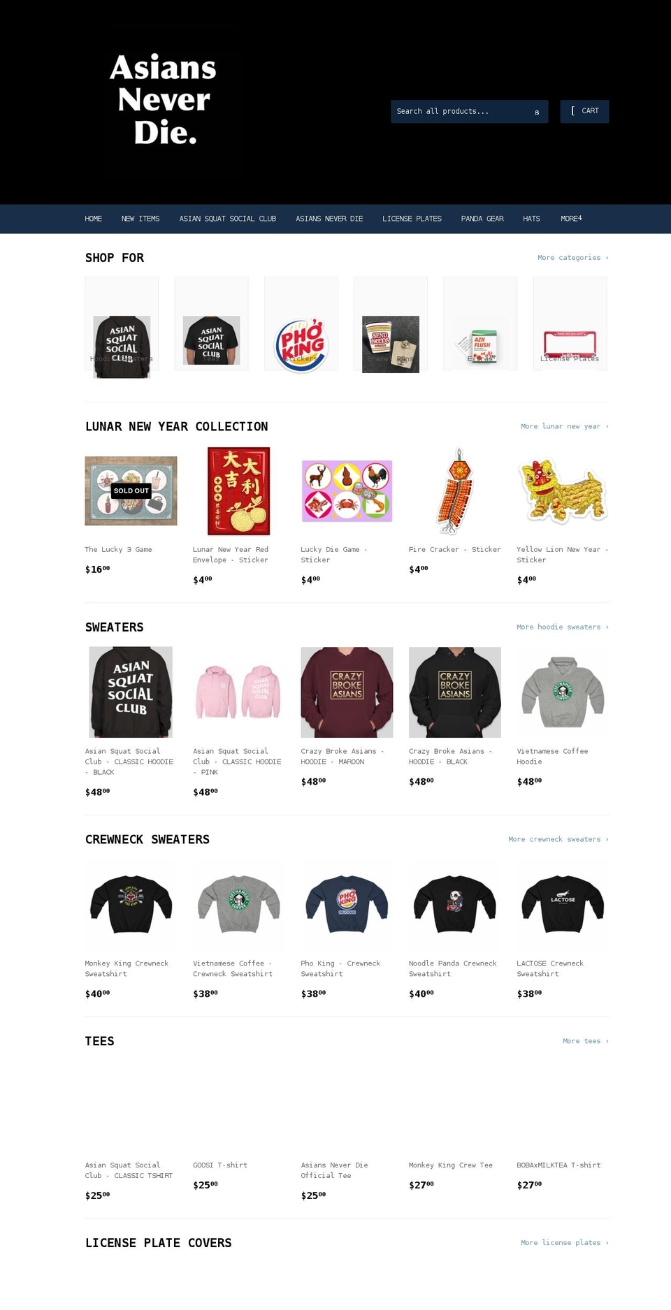 asiansneverdie.com shopify website screenshot