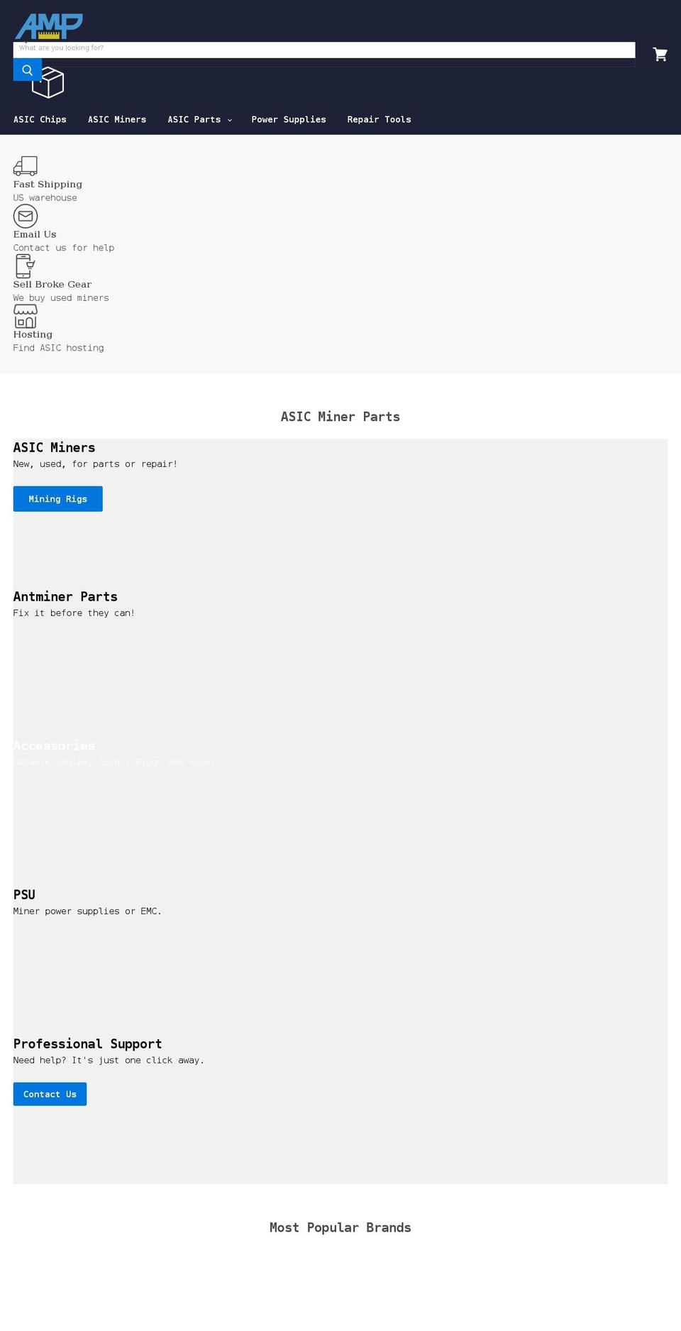 asicminerparts.com shopify website screenshot