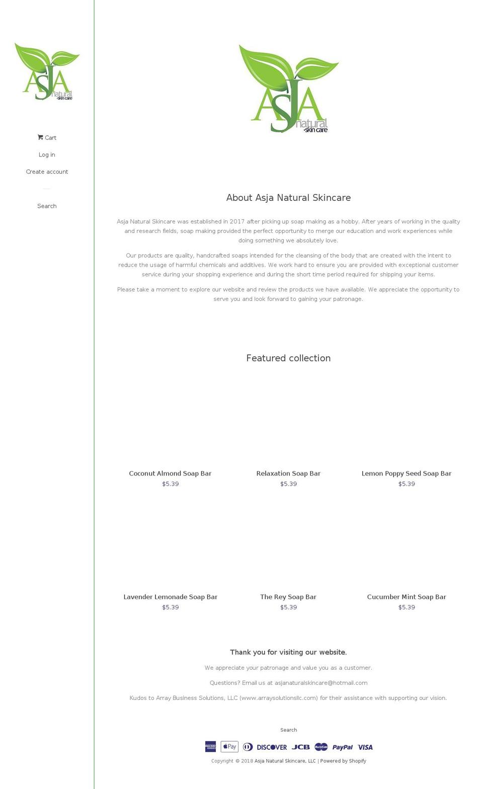 asjanaturalskincare.com — Shopify storefront screenshot