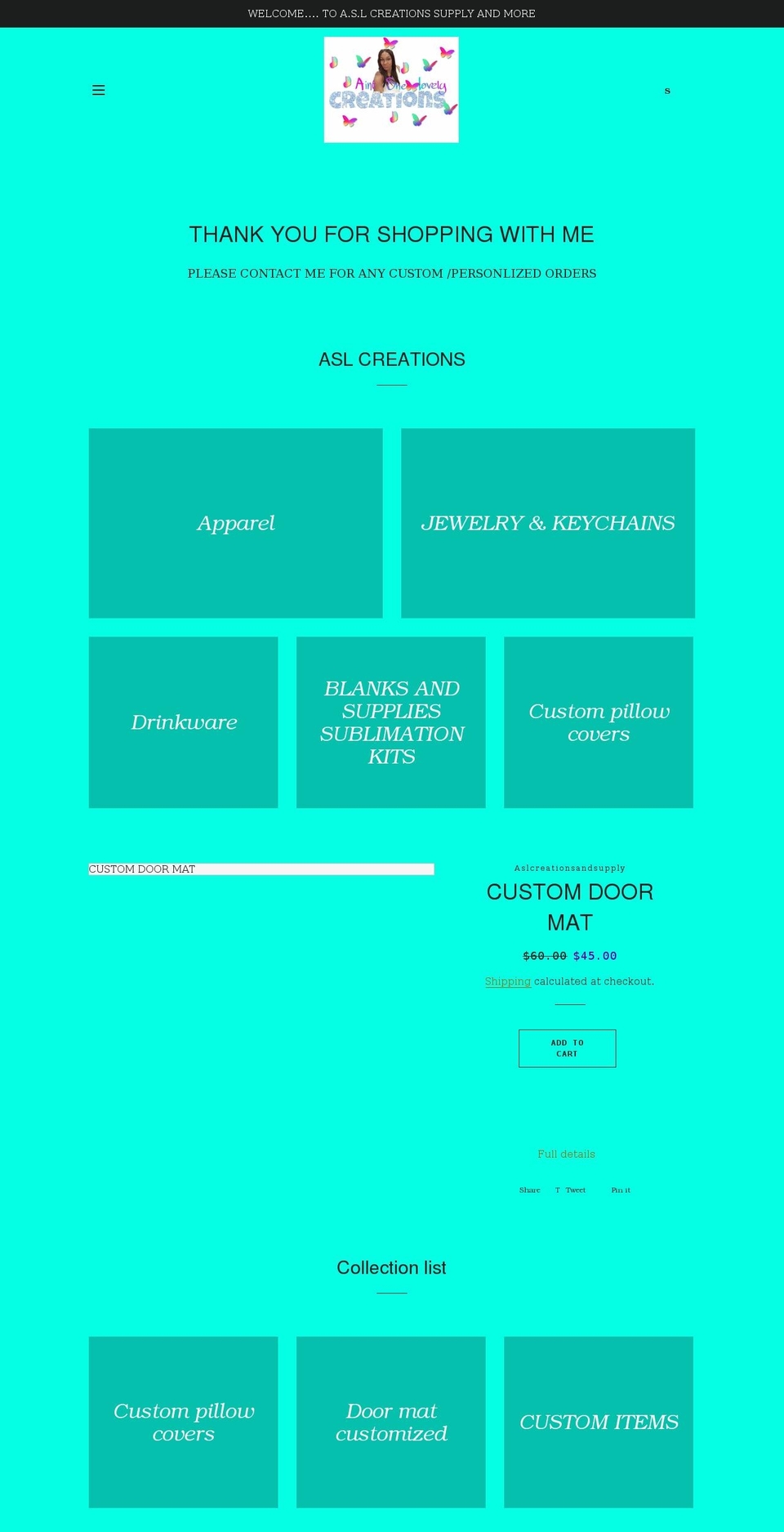 aslcreationsandsupply.com shopify website screenshot