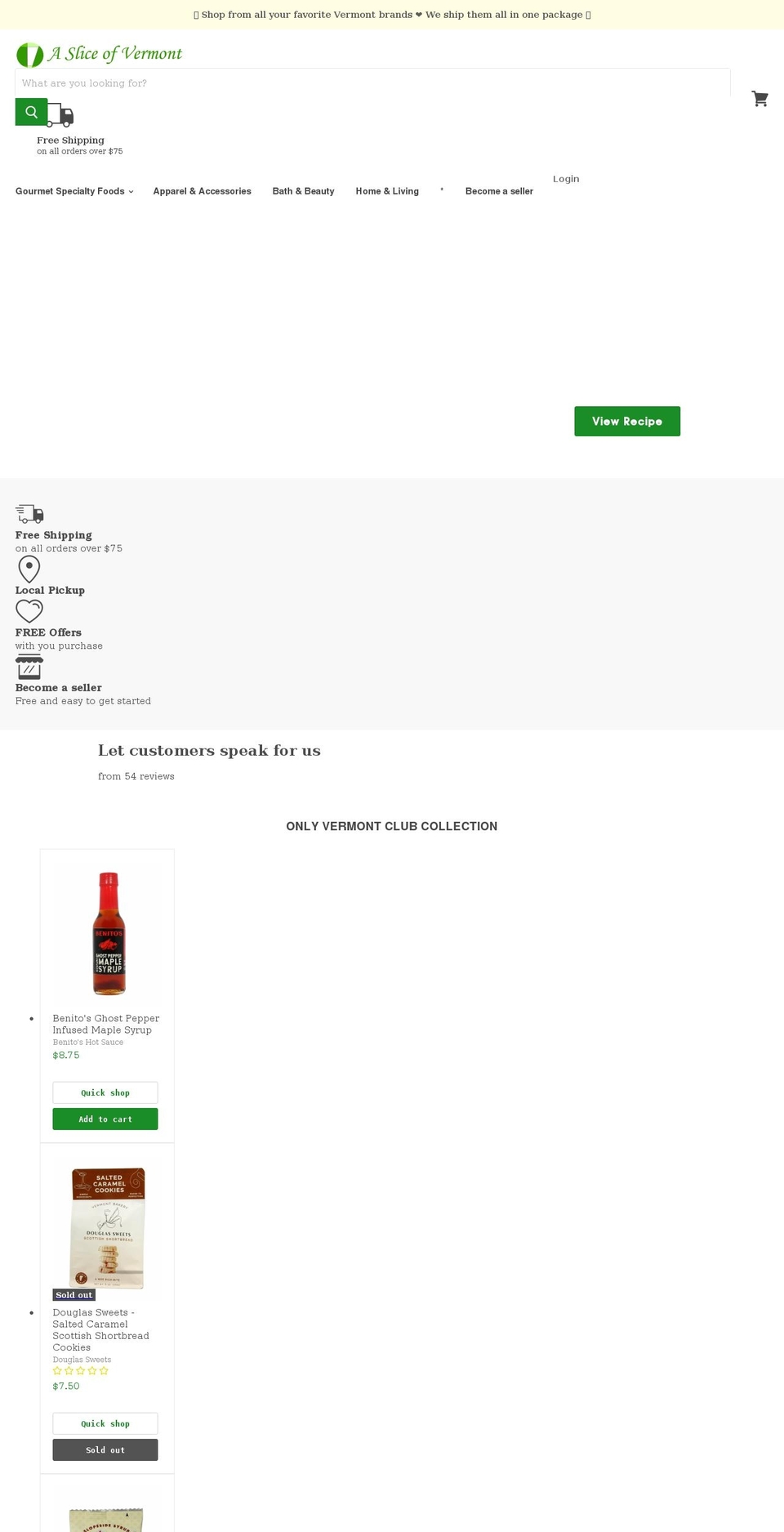 asliceofvermont.com shopify website screenshot