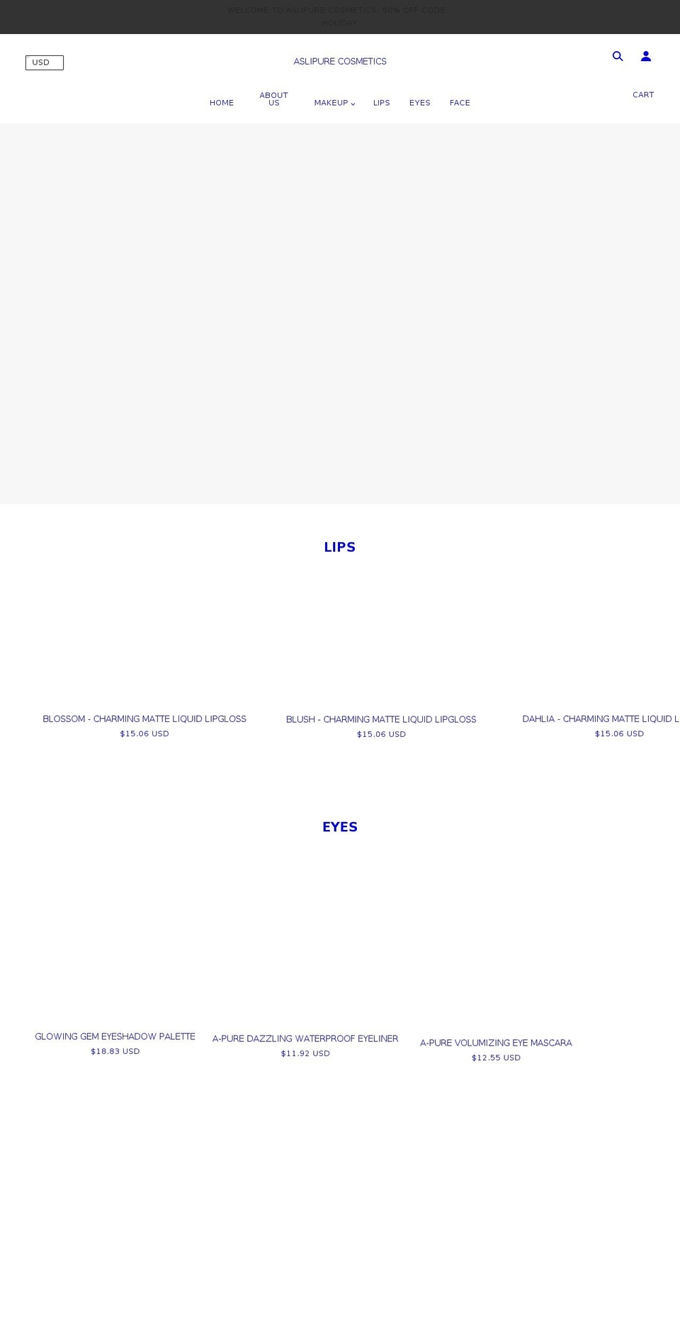 aslipurecosmetics.com shopify website screenshot