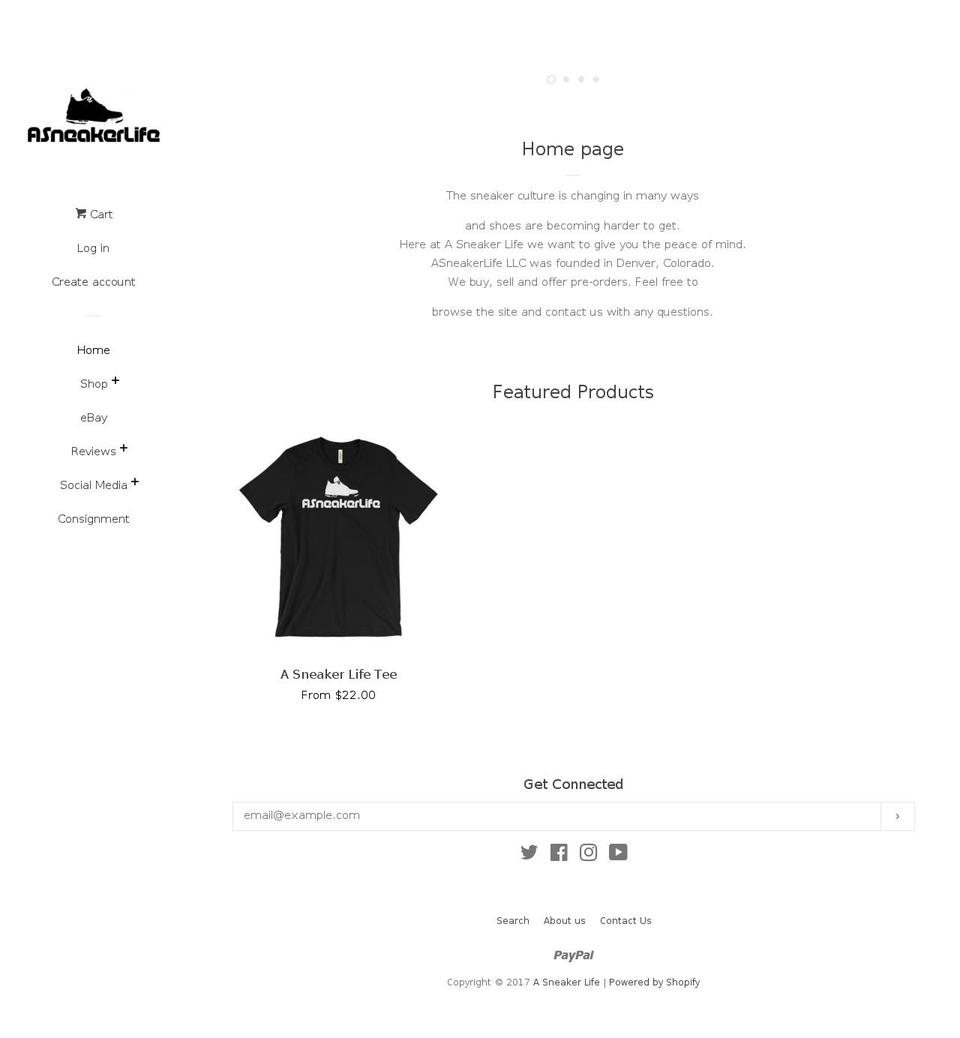asneakerlife.com shopify website screenshot