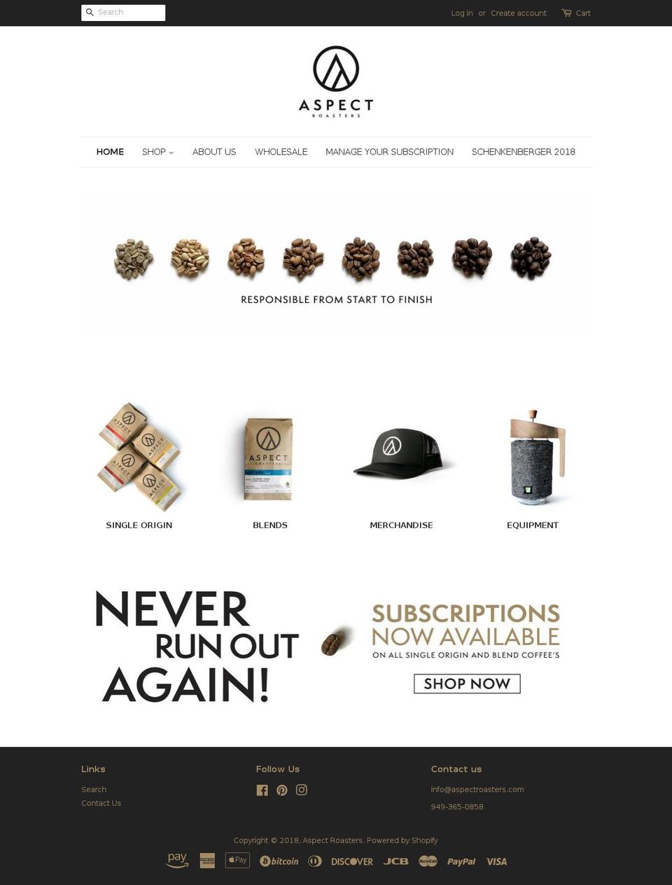 aspectroasters.com — Shopify storefront screenshot