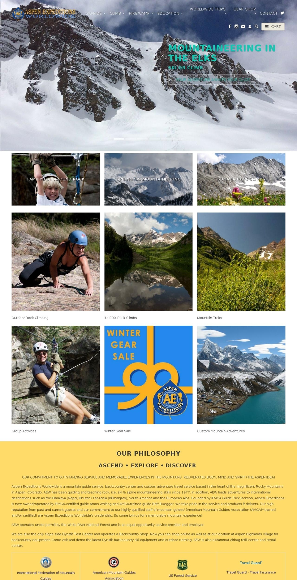 aspenadventure.com shopify website screenshot