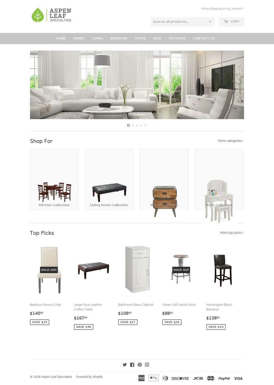 aspenleafspecialties.com — Shopify storefront screenshot