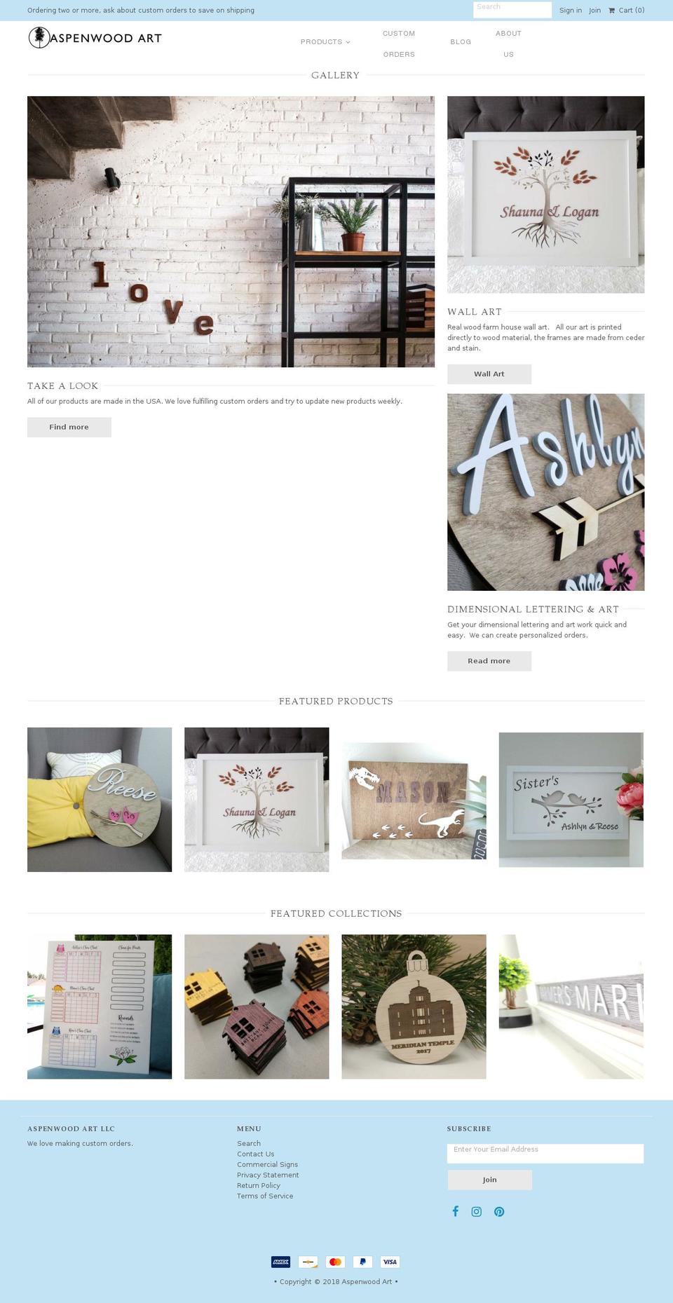 aspenwoodart.com shopify website screenshot