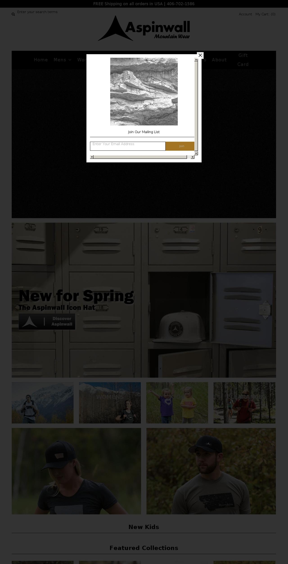 aspinwallmountainwear.com shopify website screenshot