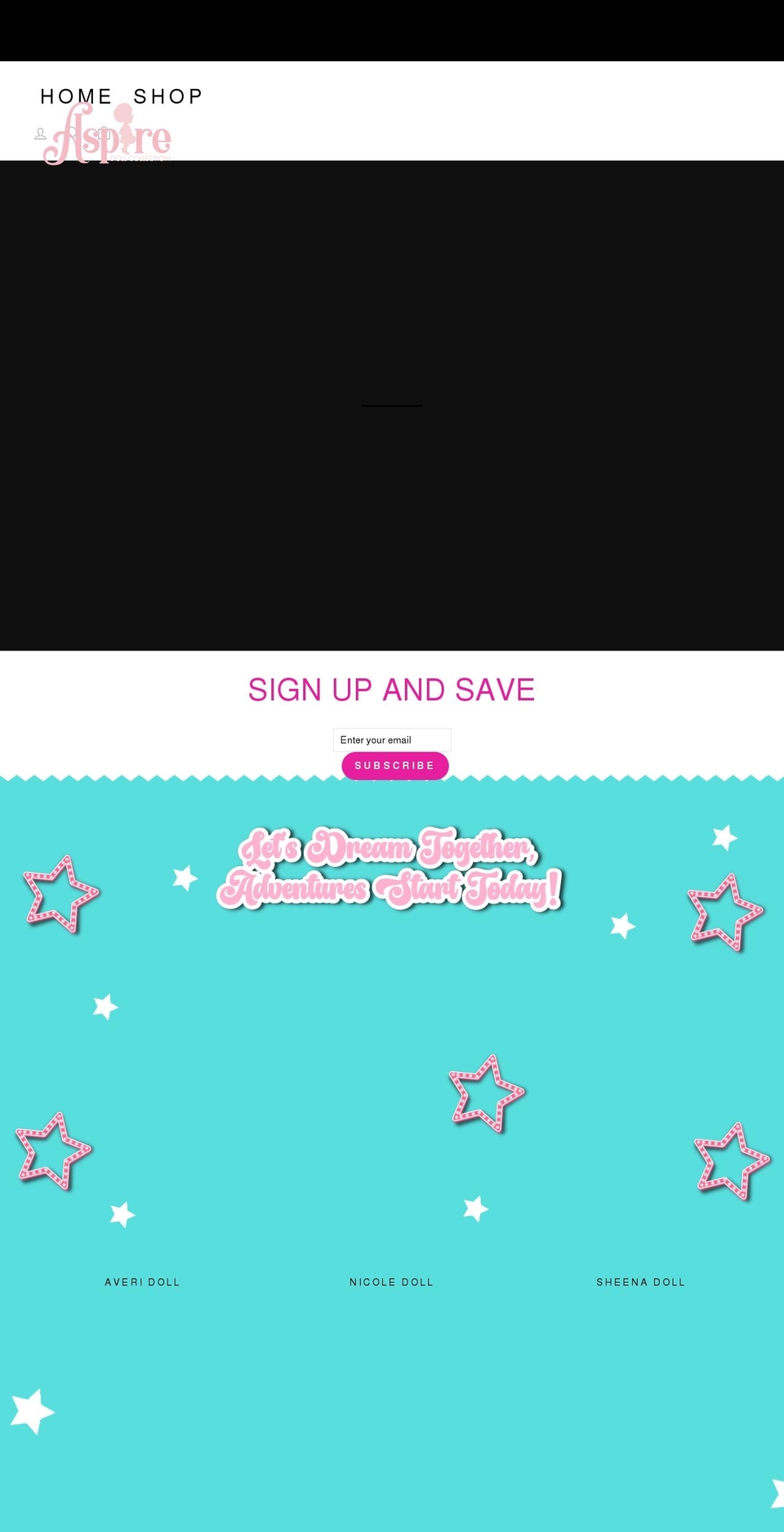 aspiredollcollection.com shopify website screenshot