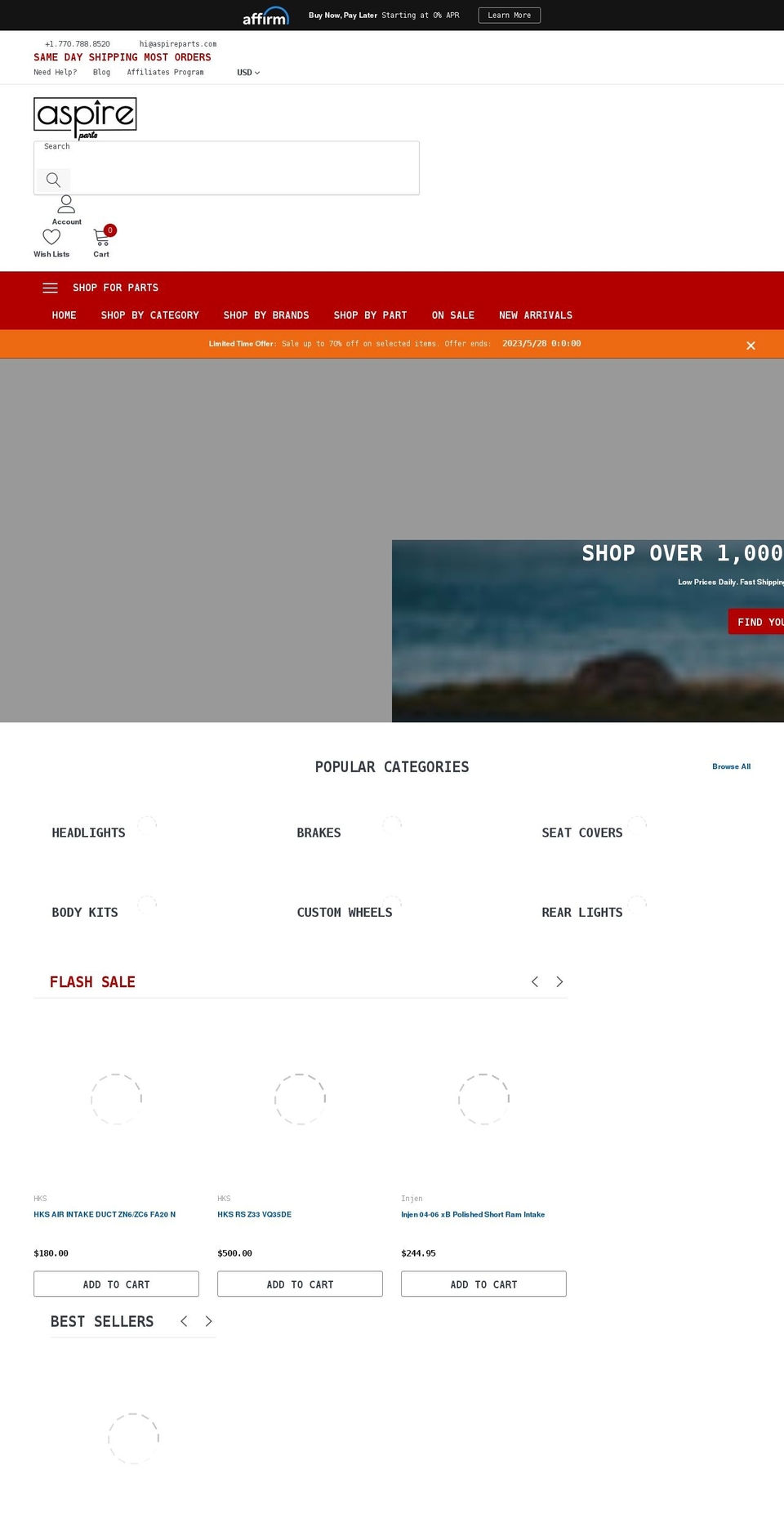 aspireparts.com shopify website screenshot