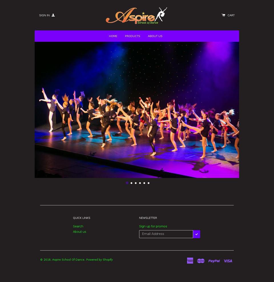 aspireschoolofdanceshop.com shopify website screenshot