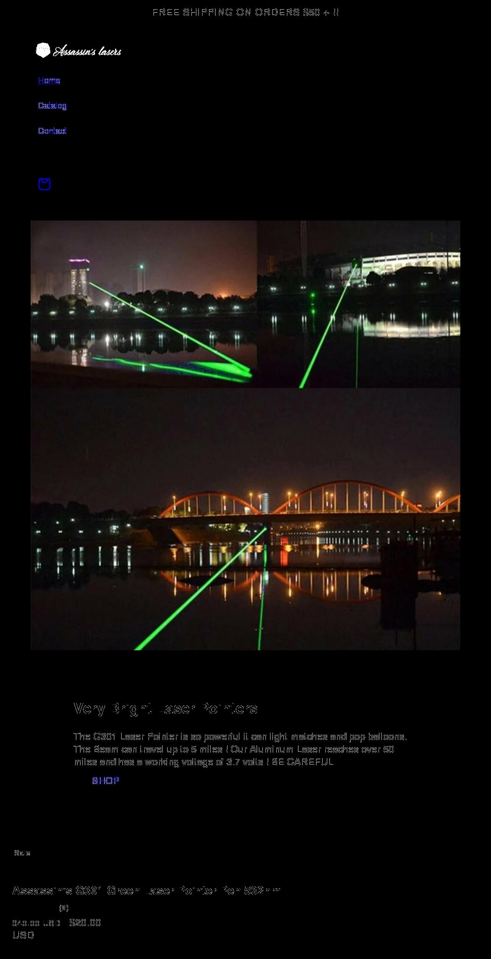 assasinlasers.com shopify website screenshot