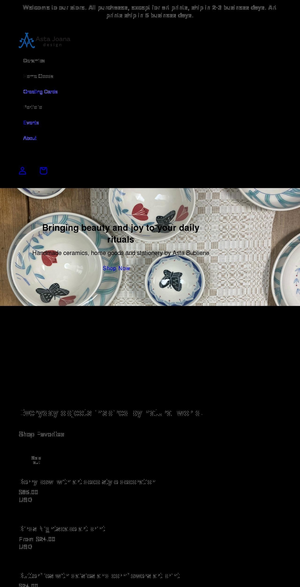 astajoana.com shopify website screenshot