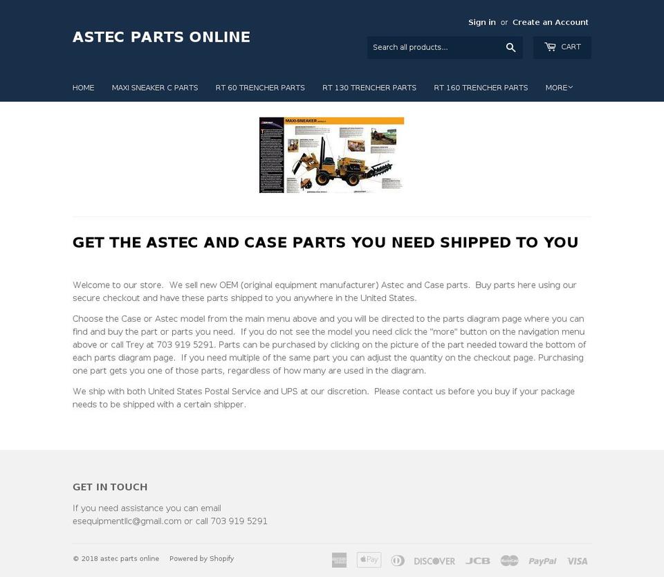 astecpartsonline.com — Shopify storefront screenshot