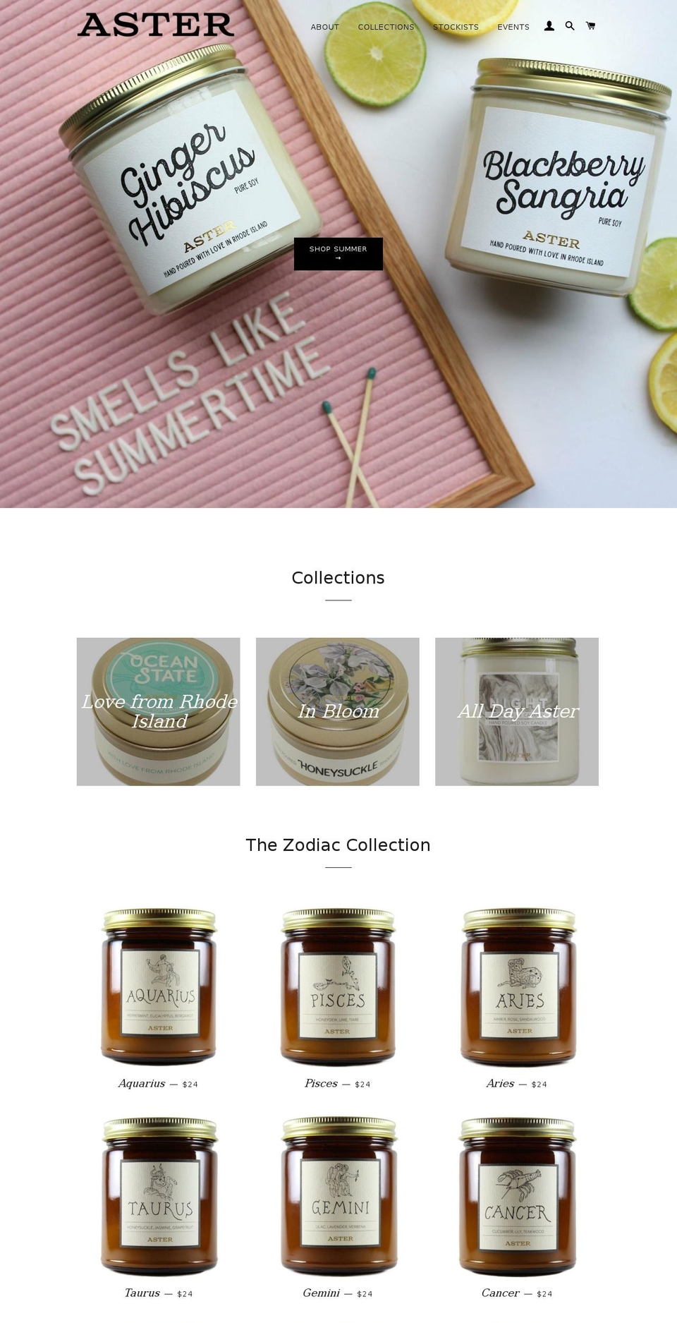 astercandle.com — Shopify storefront screenshot