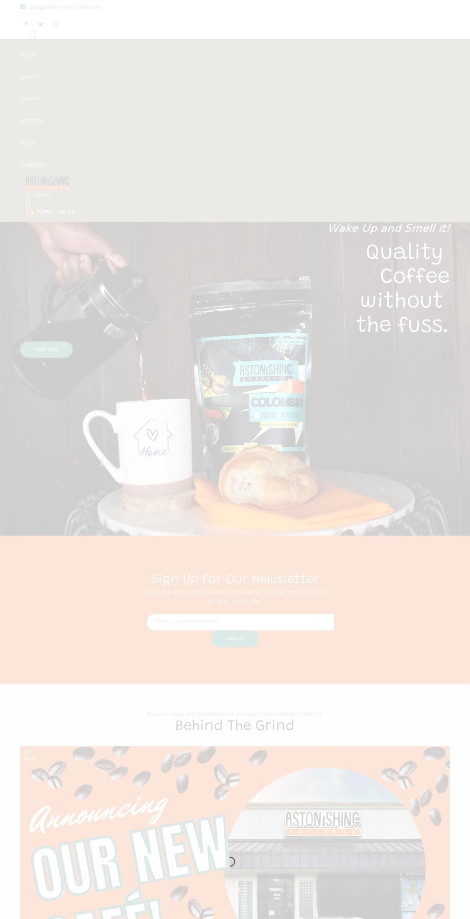 astonishingcoffee.com shopify website screenshot